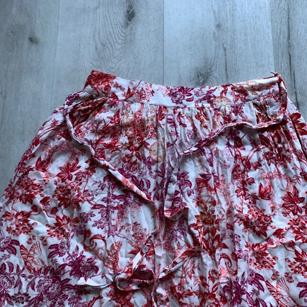 Anthropologie Maeve Staycation Printed Midi Skirt Red Motif Size‎ LP